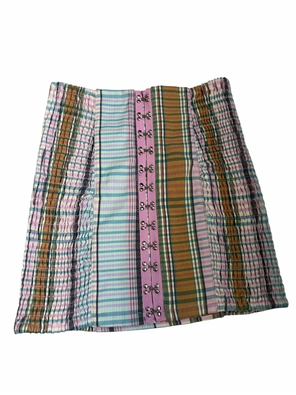 NWT Urban Outfitters Linny Smocked Hook & Eye Mini Skirt- Size XS - Picture 2 of 8